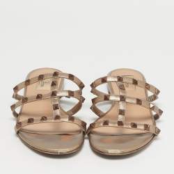 Pre Owned Valentino Pink Leather Rockstud Flat Slide Size 39