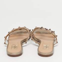 Pre Owned Valentino Pink Leather Rockstud Flat Slide Size 39