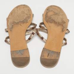 Pre Owned Valentino Pink Leather Rockstud Flat Slide Size 39