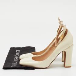 Pre Owned Valentino Cream Patent Leather Tango Ankle Strap Pumps Size 40