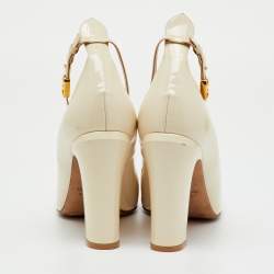 Pre Owned Valentino Cream Patent Leather Tango Ankle Strap Pumps Size 40