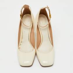 Pre Owned Valentino Cream Patent Leather Tango Ankle Strap Pumps Size 40