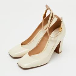 Pre Owned Valentino Cream Patent Leather Tango Ankle Strap Pumps Size 40