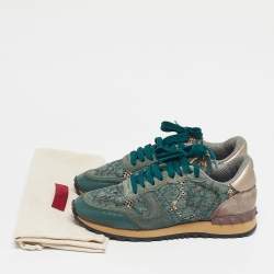 Pre Owned Valentino Two Tone Lace and Leather Rockrunner Low Top Sneakers Size 37