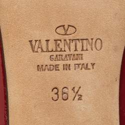 Pre Owned Valentino Red/Beige Patent Leather and Velvet T-Strap Pumps Size 36.5