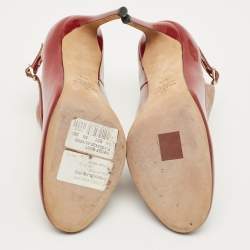 Pre Owned Valentino Red/Beige Patent Leather and Velvet T-Strap Pumps Size 36.5