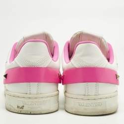 Pre Owned Valentino White Leather Vlogo Rockstud Low Top Sneakers Size 39