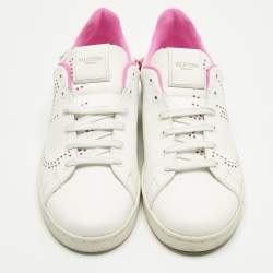 Pre Owned Valentino White Leather Vlogo Rockstud Low Top Sneakers Size 39