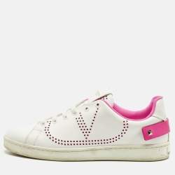 Pre Owned Valentino White Leather Vlogo Rockstud Low Top Sneakers Size 39
