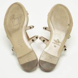 Pre Owned Valentino Poudre Pink Patent Leather Rockstud Flat Slide Sandals Size 35