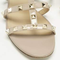 Pre Owned Valentino Poudre Pink Patent Leather Rockstud Flat Slide Sandals Size 35