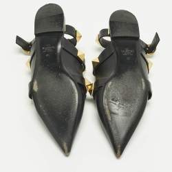 Pre Owned Valentino Black Leather Rockstud Ankle Strap Flats Size 40