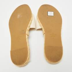 Pre Owned Valentino Cream Leather VLogo Espadrille Flat Slides Size 39