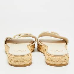 Pre Owned Valentino Cream Leather VLogo Espadrille Flat Slides Size 39