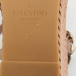 Pre Owned Valentino Dusty Pink Leather Rockstud Torchon Platform Wedge Sandals 37