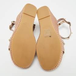 Pre Owned Valentino Dusty Pink Leather Rockstud Torchon Platform Wedge Sandals 37