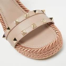 Pre Owned Valentino Dusty Pink Leather Rockstud Torchon Platform Wedge Sandals 37