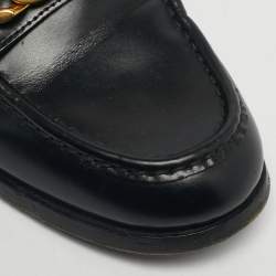 Pre Owned Valentino Black Leather Escape VLogo Chain Slip On Loafers Size 40