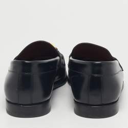 Pre Owned Valentino Black Leather Escape VLogo Chain Slip On Loafers Size 40