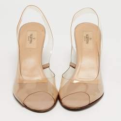 Pre Owned Valentino Transparent PVC Rockstud Slingback Wedge Pumps Size 39