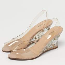 Pre Owned Valentino Transparent PVC Rockstud Slingback Wedge Pumps Size 39
