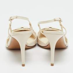 Pre Owned Valentino Cream Leather VLogo Signature Slingback Pumps Size 39