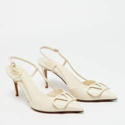 Pre Owned Valentino Cream Leather VLogo Signature Slingback Pumps Size 39
