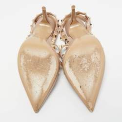 Pre Owned Valentino Dusty Pink Leather Rockstud Caged Pumps Size 37.5