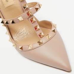 Pre Owned Valentino Dusty Pink Leather Rockstud Caged Pumps Size 37.5