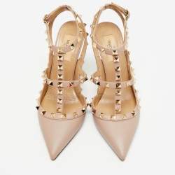 Pre Owned Valentino Dusty Pink Leather Rockstud Caged Pumps Size 37.5