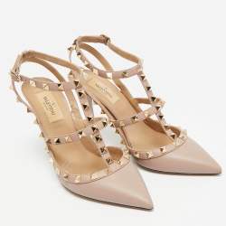 Pre Owned Valentino Dusty Pink Leather Rockstud Caged Pumps Size 37.5