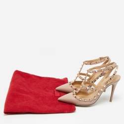 Pre Owned Valentino Dusty Pink Leather Rockstud Caged Pumps Size 37.5