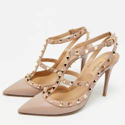 Pre Owned Valentino Dusty Pink Leather Rockstud Caged Pumps Size 37.5