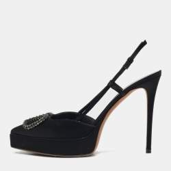 Pre Owned Valentino Black Satin VLogo Slingback Platform Pumps Size 40