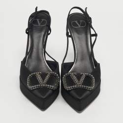 Pre Owned Valentino Black Satin VLogo Slingback Platform Pumps Size 40