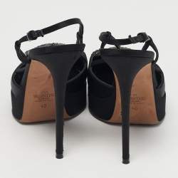 Pre Owned Valentino Black Satin VLogo Slingback Platform Pumps Size 40