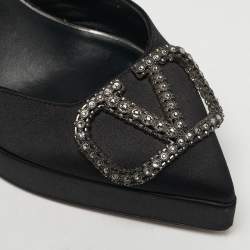 Pre Owned Valentino Black Satin VLogo Slingback Platform Pumps Size 40