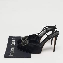 Pre Owned Valentino Black Satin VLogo Slingback Platform Pumps Size 40