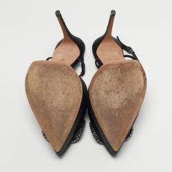 Pre Owned Valentino Black Satin VLogo Slingback Platform Pumps Size 40