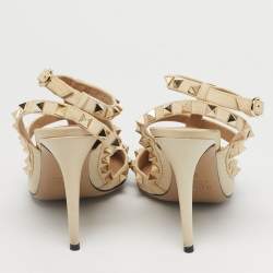 Pre Owned Valentino Cream Leather Rockstud Ankle Strap Pumps Size 37