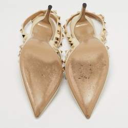 Pre Owned Valentino Cream Leather Rockstud Ankle Strap Pumps Size 37