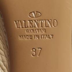 Pre Owned Valentino Cream Leather Rockstud Ankle Strap Pumps Size 37