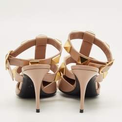 Pre Owned Valentino Beige Leather Roman Stud Ankle Strap Pumps Size 37