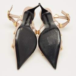 Pre Owned Valentino Beige Leather Roman Stud Ankle Strap Pumps Size 37