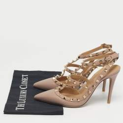 مملوكة مسبقًا حذاء كعب عالي فالنتينو جلد وردي مزين مسامير قفصي مقاس 40