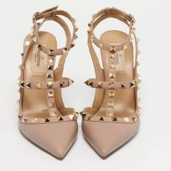 مملوكة مسبقًا حذاء كعب عالي فالنتينو جلد وردي مزين مسامير قفصي مقاس 40