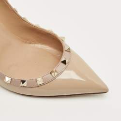 Pre Owned Valentino Beige Patent Leather Rockstud Pointed Toe Pumps Size 38.5