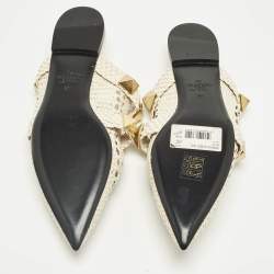 مملوكة مسبقًا Valentino Cream Intrecciato Leather Roman Stud Mules Size 37