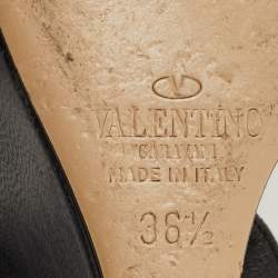 Pre Owned Valentino Black Leather and Mesh Rockstud Ankle Strap Wedge Sandals Size 36.5