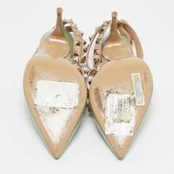 Pre Owned Valentino Green Leather and Patent Leather Rockstud Pumps Size 36.5
